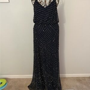Adrianna Papell Black and Silver Beaded Maxi Dress